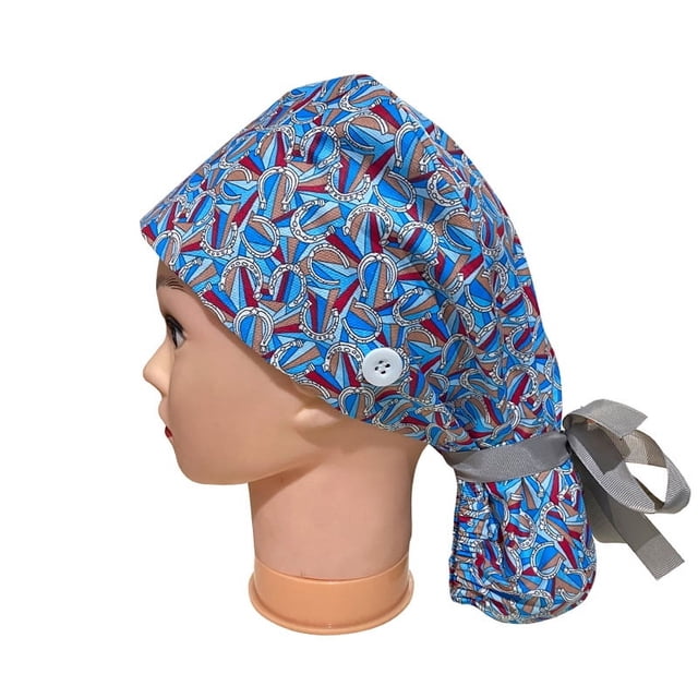 Gorro quirúrgico de pelo largo con ECG, gorro esmerilado, gorro con hebilla de algodón puro estampado para mujer