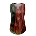 thumbnail image 4 of Women's Pleated V-Neck Floral Print Tank Top, Breezy Tunic Shirt for Beach Vacations or Summer Markets,Wine S, 4 of 5