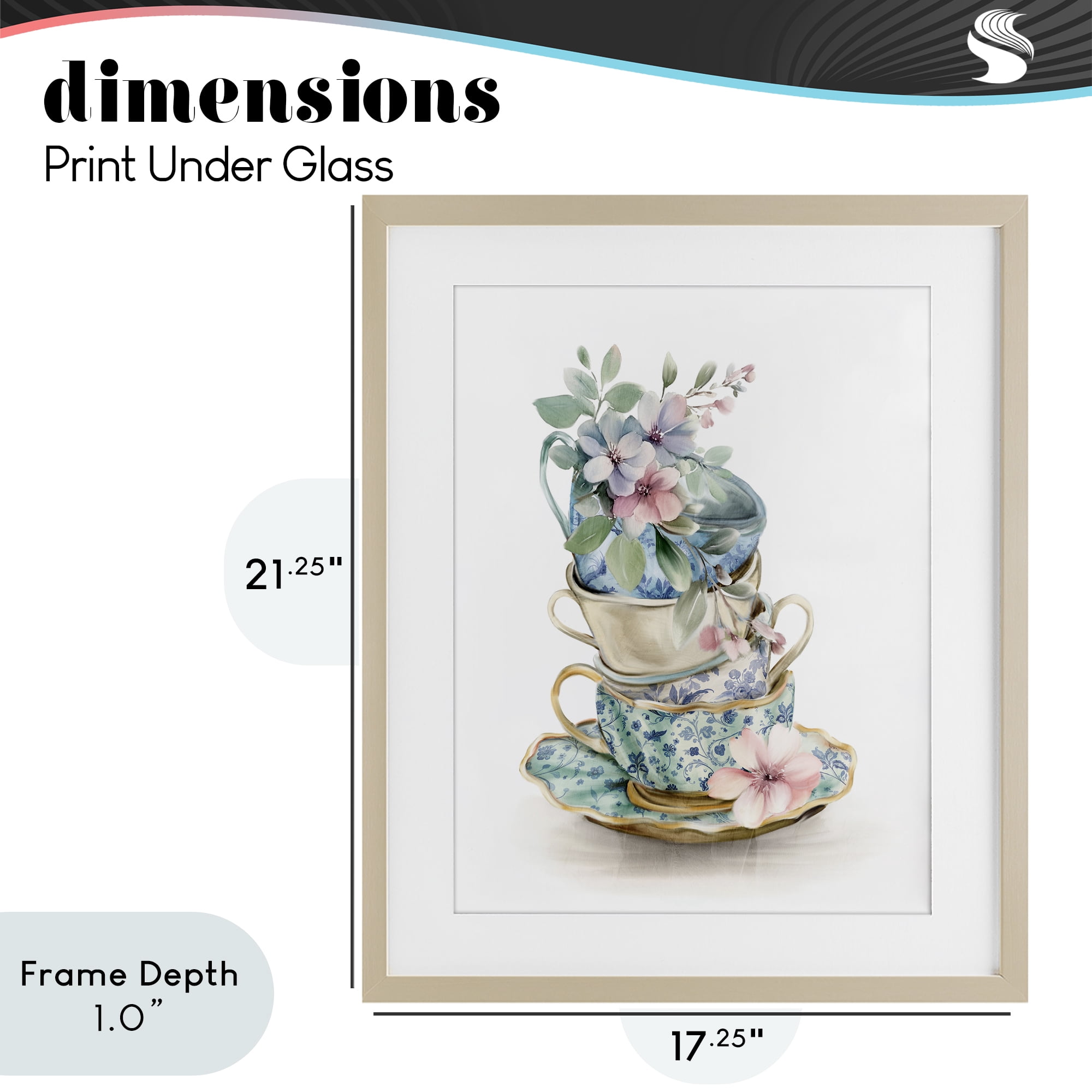 Stupell Industries Floral Teacup Chinoiserie Birch Framed Print Under Glass, design by Kim Allen