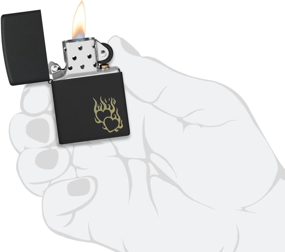 Zippo Lighter - Customized Message Hearts Fire, Engraved - Black Matte 46004