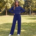 thumbnail image 7 of Women's 2 Piece Lounge Set Pleated Crewneck Top and Wide Leg Pants Relaxed Casual Fleece Travel Matching Outfit, 7 of 7