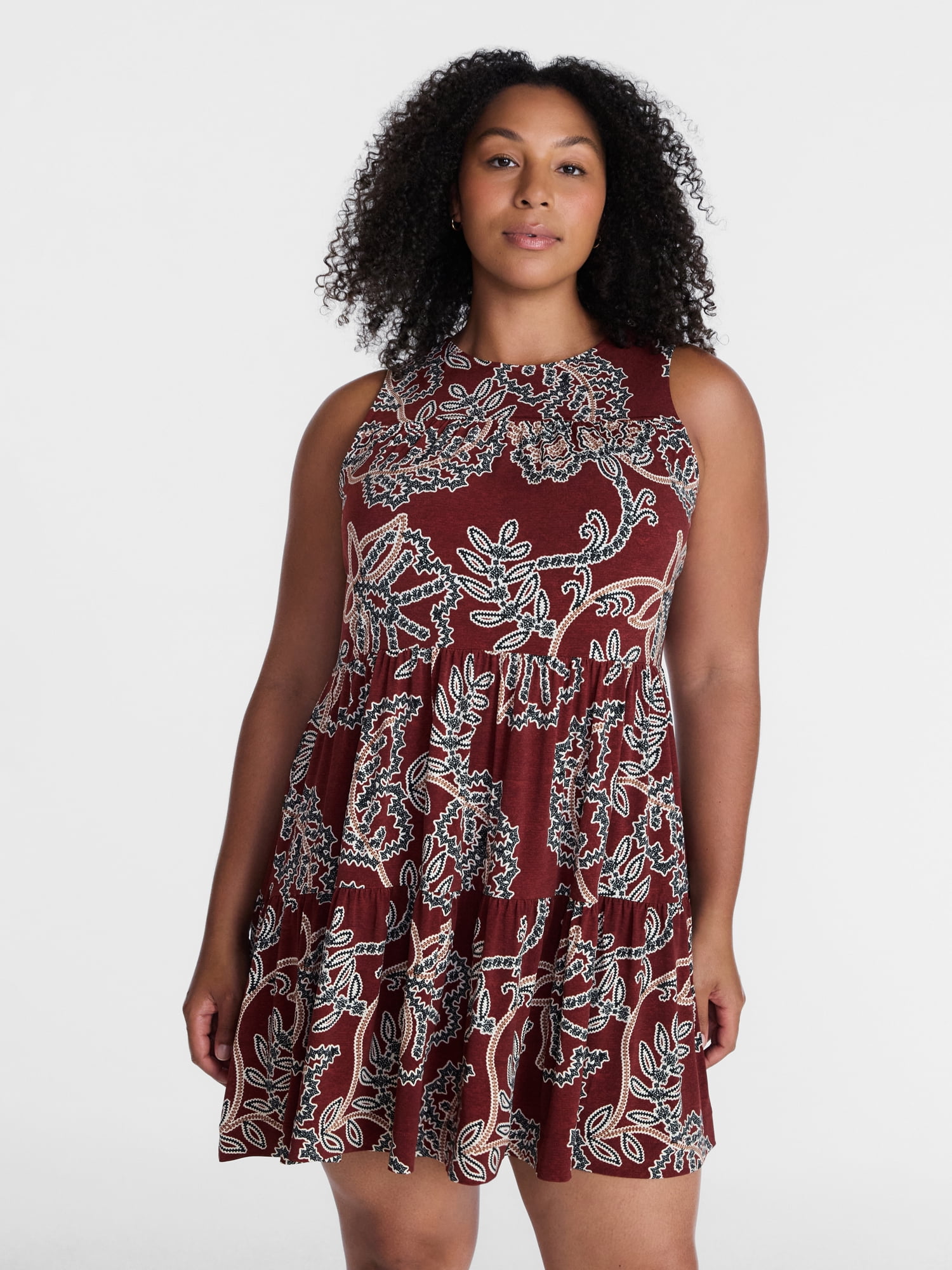 Time and Tru Women's Sleeveless Tiered Mini Dress, Sizes XS-4X
