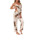 thumbnail image 4 of INSPIRE CHIC Women's Leopard Satin Pajama Set Sleeveless V-Neck Cami & Elastic Waist Lounge Pants M Champagne, 4 of 6