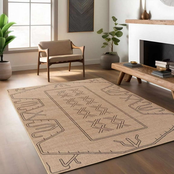 Hauteloom Anuja Recycled Material Living Room, Bedroom Machine Washable Area Rug - Traditional, Transitional - Mocha, Taupe, Soft White - 9' x 12'