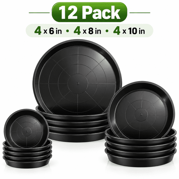 Himonut Plant Saucers, 12 Pack Round Plastic Plant Drip Trays for Pots, 6, 8 and 10 in, Indoor and Outdoor