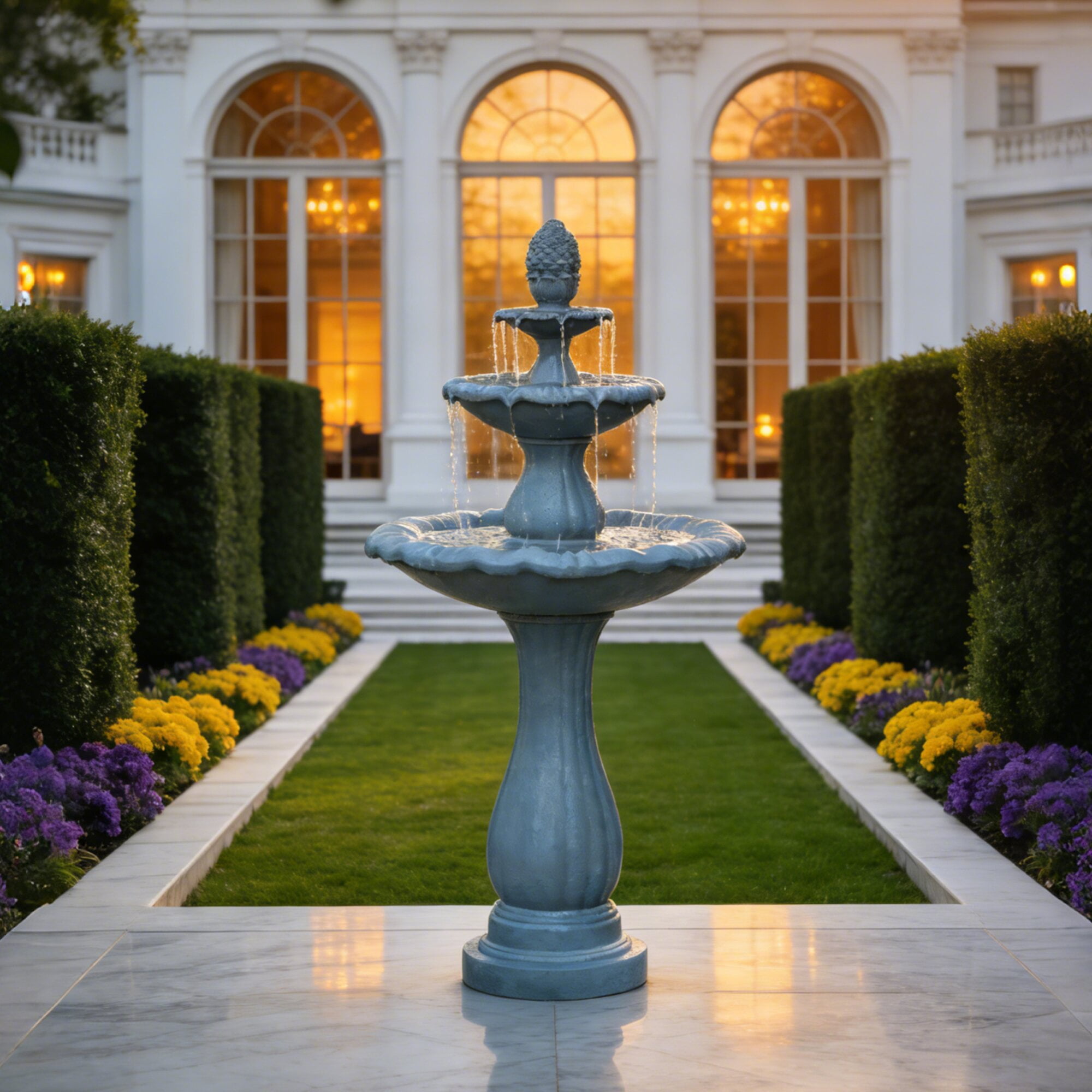 Alukang 48.03" Italian Outdoor Water Fountain, 3-Tier Garden Fountains and Waterfall with Pump & Pineapple Finial, Freestanding Resin Waterfall Fountain Feature for Patio,Backyard,Home Decor, Gray