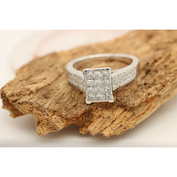 Poshadime Princess & Round Cut Simulated Diamond 1.05 Carat Enagagement Dress Ring Jewelry For Women, Ring Size-12
