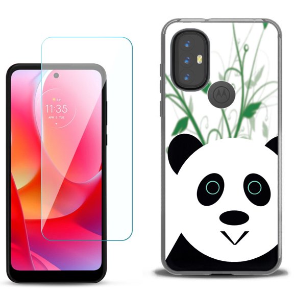 Slim-Fit Gel TPU Phone Case for Motorola Moto G Power 2022, with Tempered Glass Screen Protector, by OneToughShield ® - Panda