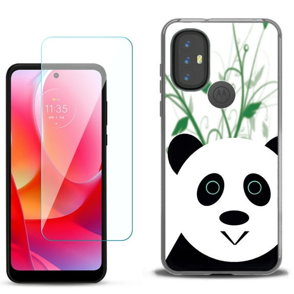 Slim-Fit Gel TPU Phone Case for Motorola Moto G Power 2022, with Tempered Glass Screen Protector, by OneToughShield ® - Panda