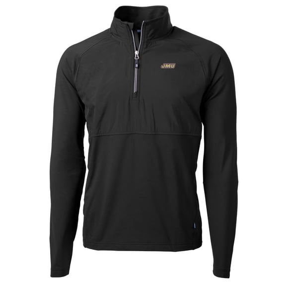 Men's Cutter & Buck Black James Madison Dukes Adapt Eco Knit Hybrid Recycled Quarter-Zip Pullover Top