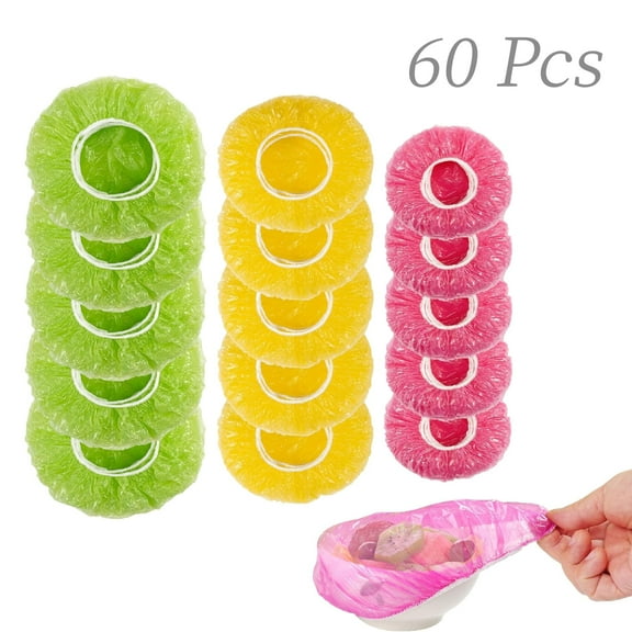 Ustris 60Pcs 3 Colors Elastic Food Storage Covers Reusable Stretch Wrap Bowl Covers Elastic Alternative to Foil for Family Outdoor Picnic 3 Size