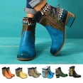 thumbnail image 5 of Lovskoo 2024 Ankle Boots for Women Chunky Stacked Heel Round Toe Oversized Retro Western Cowboy Booties Fall Winter Thick Multi-Color Booties Blue, 5 of 5