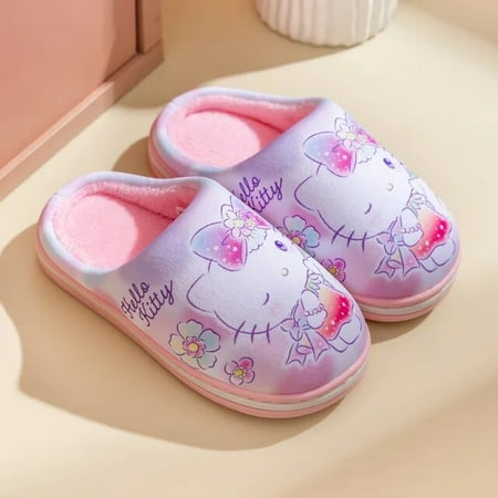 

Hello Kittys Parent-child Plush Slippers Sanrios Home Kawaii Winter Sweet Non-slip Indoor Soft Sole Warm Shoes Women Flat Shoes