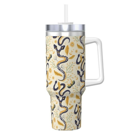 

KLL Snake And Floral Print 40oz Stainless Steel Insulated Car Cup Coffee Mug with Spillproof Lid - Keep Your Drink Hot or Cold on the Go