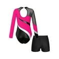 thumbnail image 2 of Doomiva Girls Sparkly Rhinestone Long Sleeve Gymnastics Dance Leotard Bodysuit with Shorts Set Hot Pink 12, 2 of 7