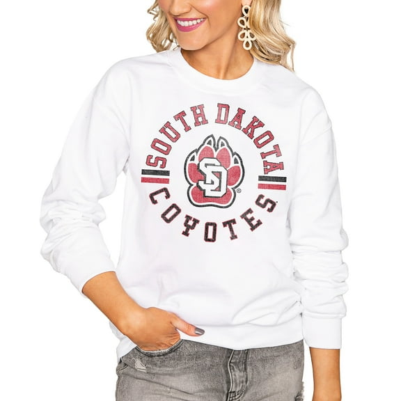 Women's Gameday Couture White South Dakota Coyotes Oversized Vintage Days Perfect Crew Sweatshirt