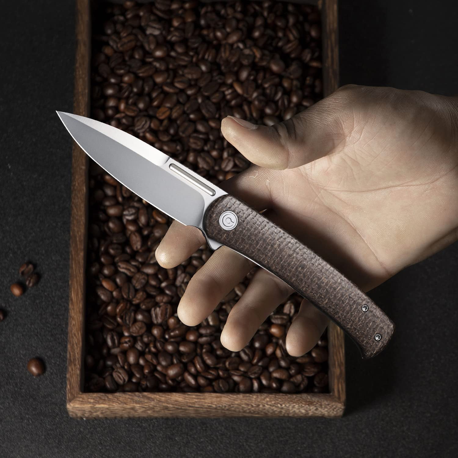 CIVIVI Cetos Frame Lock 14C28N Stainless Steel & Brown Micarta Pocket Knife  C21025B-1