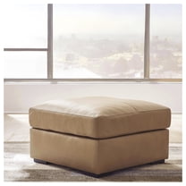 Signature Design by Ashley Bandon Oversized Accent Ottoman, Top Grain Leather Cushion, Toffee