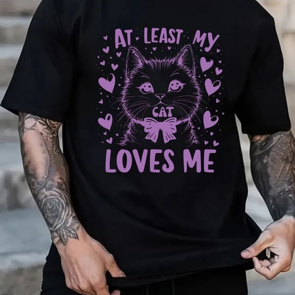 Cat Lover's Tee Crew Neck Thirts Thirt for Men Summer Graphic High Quality Black Regular Fit, Everyday Comfort, Relaxed and Urban Style Spring and Summer Clothing for Summer Casual Daily Wear Easter