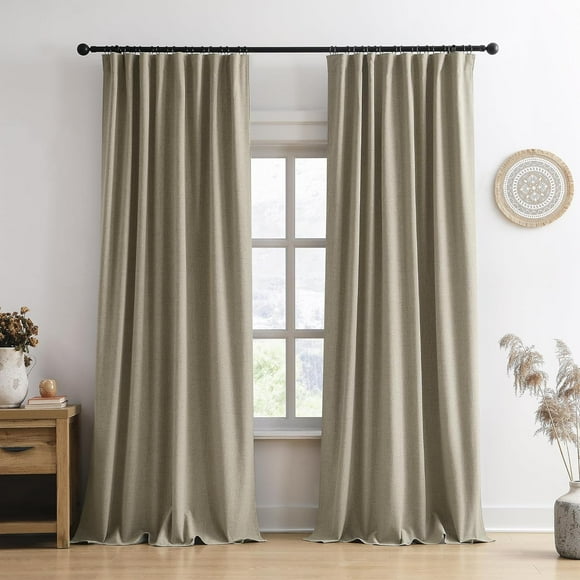 AIR-Taupe Blackout Curtains&Drapes 140 Inch Long Custom Made High Ceiling Pinch Pleated Look Draperies with Hooks 2 Story Light Blocking Curtains for Loft Sliding Door 50 Wide Set of 2