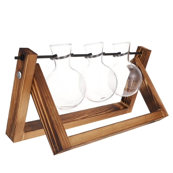 ACDANC Plant Glass Terrarium Vase Planter Bulb Stand Desktop Propagation Holder Wooden Station Globe Pot