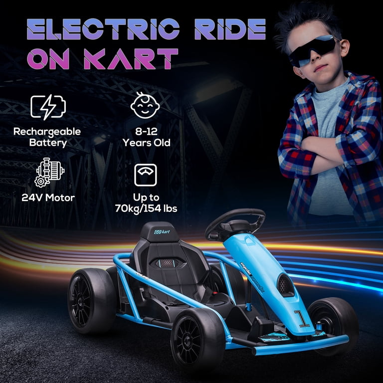 Aosom, Electric Go Kart, 24V Drifting Speed, Blue, Safety Belt