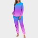 thumbnail image 1 of Conjunto de pijama informal de invierno para mujer, de doble cara, con cuello redondo estampado, manga larga, top anudado a mano, pantalones con cordón ajustable, ropa de casa, blusa de poliéster., 1 of 7
