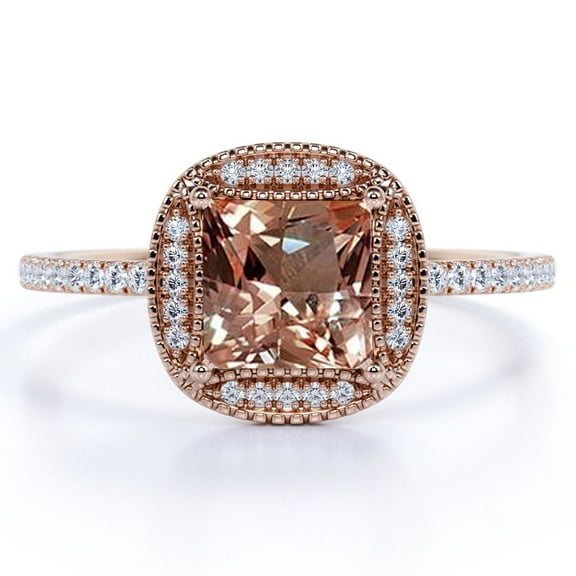 JeenMata Art Deco 1.75 Carat Princess cut created morganite and Moissanite Engagement Ring in 18k Gold Over Sterling Silver