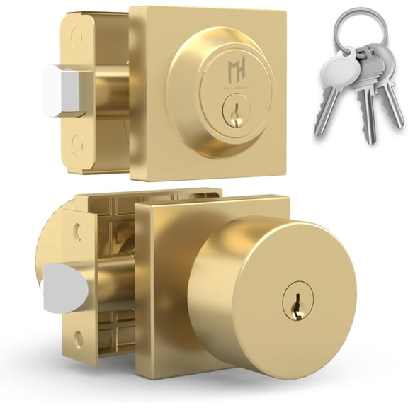 Mega Handles | Suana Door Knob and Deadbolt Combo | Satin Brass