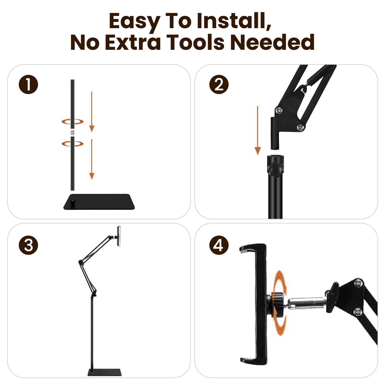 ETEPEHI Tablet Floor Stand: 360-degree Rotatable Metal Tablet Holder - Universal iPad Stand Compatible with iPhone iPad Pro Air Mini, Compatible for Samsung Tab, E-Readers