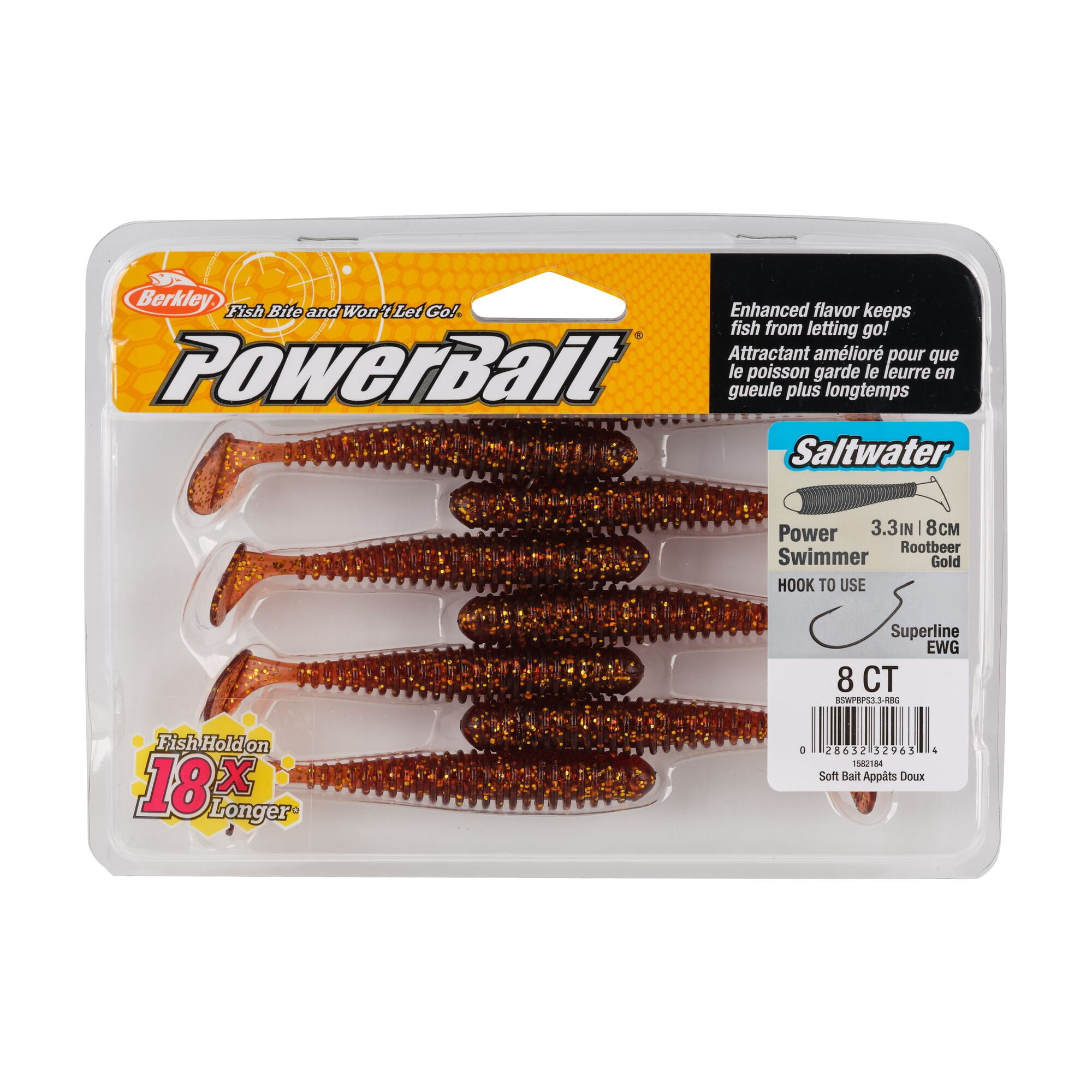 Berkley PowerBait® Saltwater Power Swimmer, 3.3 in, Swimbaits, Root Beer Gold (8-count)
