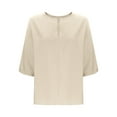 thumbnail image 7 of ABATAB Women Plus Size Cotton Linen Shirts Casual Lightweight Solid Color Tee Blouses Loose Fit Half Sleeve Collared Vacation Tops(4X-Large,Beige), 7 of 7