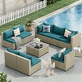 thumbnail image 4 of POTEBAN 9 Pieces Outdoor Sectional Sofa Set, Grey Rattan Wicker Outdoor Conversation Set with Cushions for Backyard, Peacock Blue, 4 of 9
