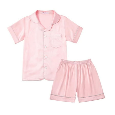 

Kids Toddler Girls Boys Satin Pajamas Set Long/Short Sleeve Button Down Pajama Shirt Top+Shorts/Pants Sleepwear PJs Outfits 2 Piece Lounge Sets 4-14t
