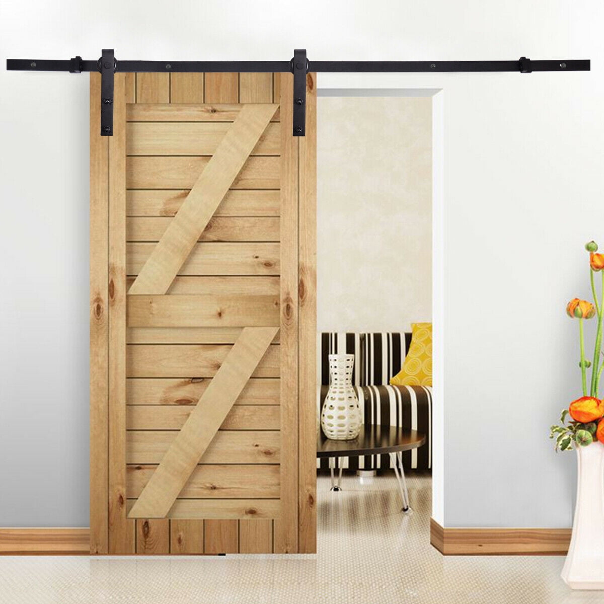 Kepooman 6.6 ft Sliding Barn Door Hardware Kit, Carbon Steel Door Track Hardware Tools - Fit 40" Wide Door Panel Kepooman 6.6 ft Sliding Barn Door Hardware Kit, Carbon Steel Door Track Hardware Tools - Fit 40" Wide Door Panel
