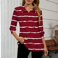 thumbnail image 4 of Inverlee Striped 3/4 Sleeve Blouse for Women Trendy Collared V Neck Tops Summer Casual Loose Fit Shirts, 4 of 5