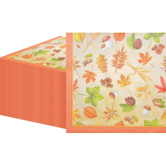 40 Pack Fall Paper Napkins – 13 x 13 Inch Disposable Autumn Napkins with Leaves, Acorns, Mushrooms and Pinecones for Thanksgiving Dinner, Harvest Parties, Seasonal Table Decor