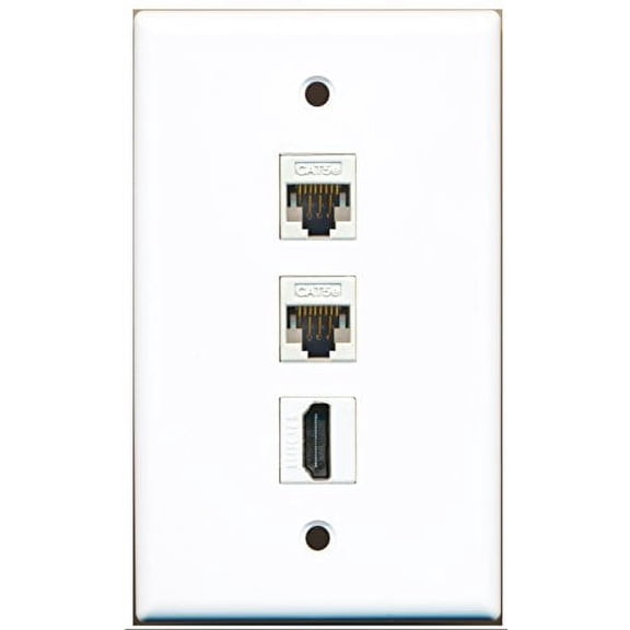RiteAV - 1 Port HDMI 2 Port Cat5e Ethernet White Wall Plate