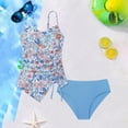 thumbnail image 2 of Huowey Kids Girls Two Piece Swimsuit Spaghetti Strap Trendy Leopard Tankini Top Drawstring Ruched Camisole Side High Waist Bottom Beach Pool Summer Breathable Swimwear,Blue,9-10 Years, 2 of 4