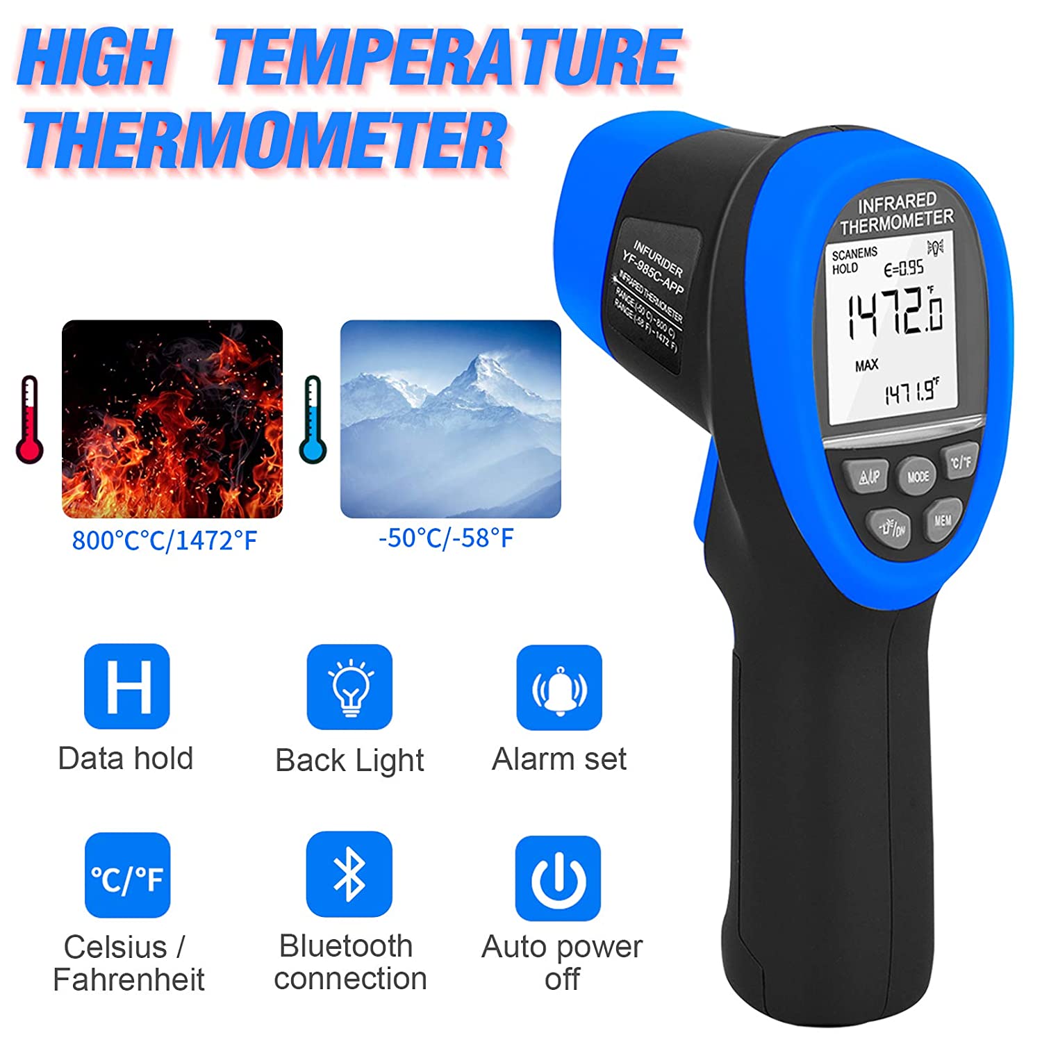 Digital Infrared Thermometer Industrial Temperature Gun Laser Pyrometer USA  F2C1