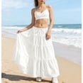 thumbnail image 6 of Women's Boho Flowy White Maxi Skirt Ruffle Elastic Waist Long Skirts, Casual High Waist Tiered Skirt for Women, 6 of 7