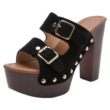 

Gzztg Ankle Boots For Women New Fish Mouth Buckle High Heel Thick Bottom Comfortable Women S Sandals