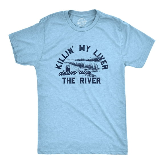 Mens Killin My Liver Down At The River T Shirt Funny Nature Beer Drinking Tee for Guys Graphic Tees