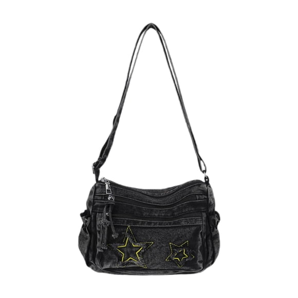 Tachiuwa Women Denim Crossbody Bag Casual Handbag for Outdoor Sports Everyday Camping Black