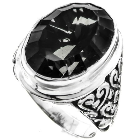 - Bold Black Mystic Quartz Scroll Filigree 925 Sterling Silver Ring, US 7, 9