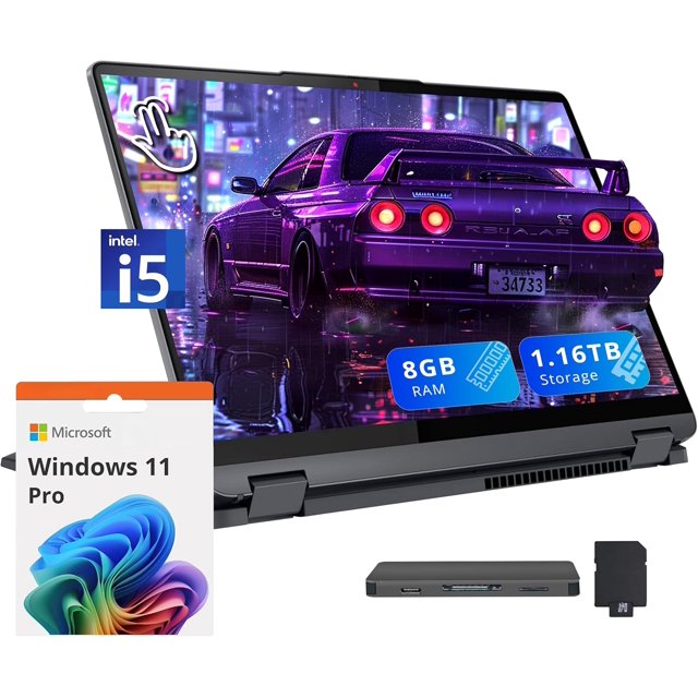 Lenovo Flex 5i 14" WUXGA Touchscreen 2-in-1 Laptop, Intel i5-1235U, 8GB LPDDR4X, 2.16TB Storage (2TB SSD + 160GB Docking Station Set), Backlit Keyboard, Fingerprint Reader, Wi-Fi 6, Win 11 Pro, Gray
