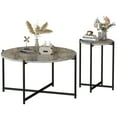 thumbnail image 5 of Baxluxe 3 Pieces Living Room Coffee Table Set, Round Retro Center Table with 2 End Tables, Wooden Middle Table and Side Tables Set with Metal Frame, Living Room Table Set for Home, Office, Gray, 5 of 7
