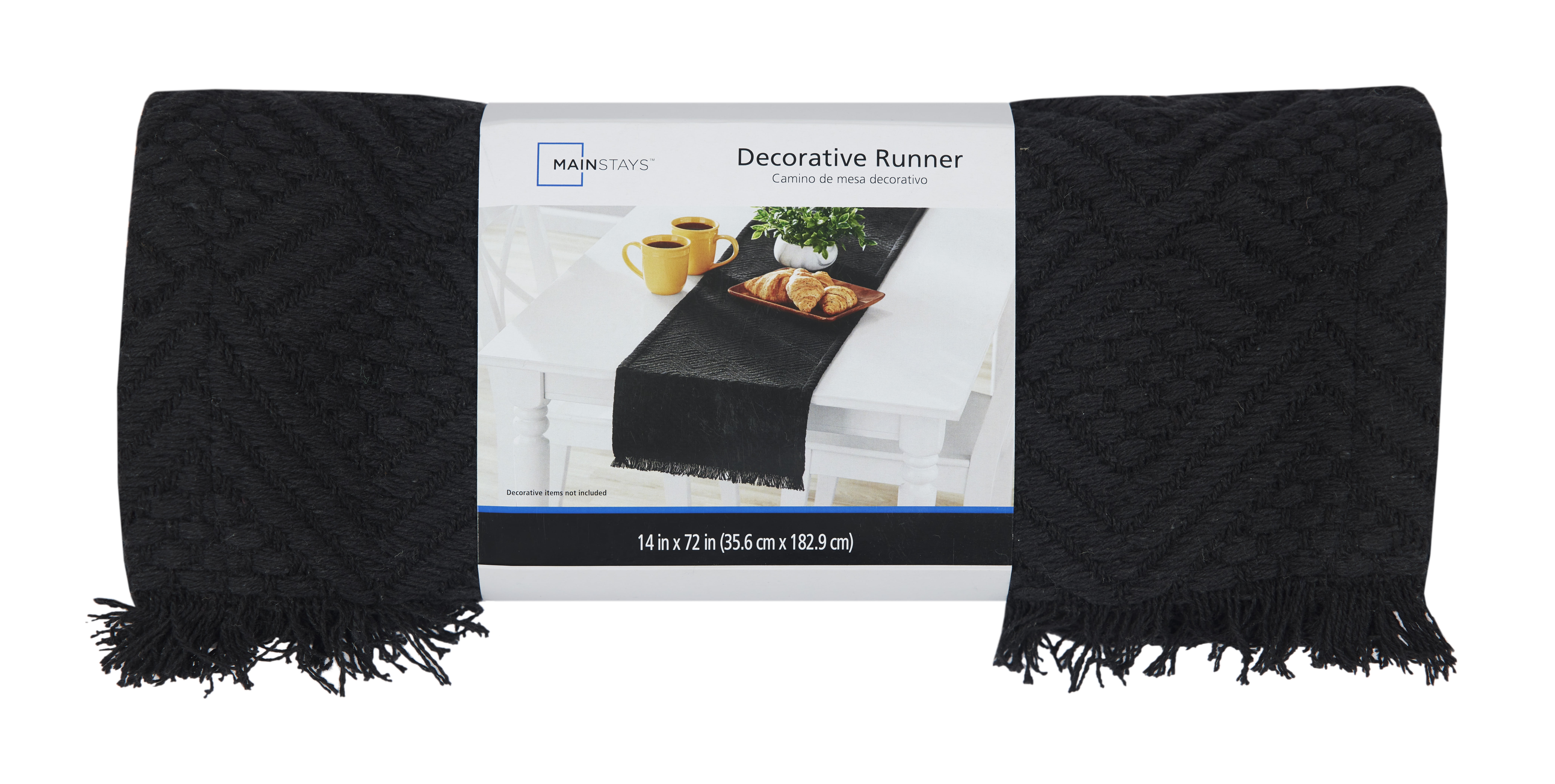Mainstays Woven Diamond Table Runner - Black - 14"x72", Cotton