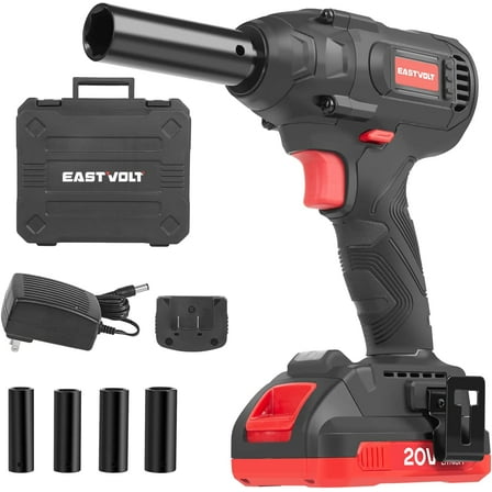 Eastvolt 20V Cordless Impact Wrench, 250Ft-lbs High Torque Brushless Wrench Kit 2600 RPM, Battery Impact Driver with Fast Charger, LED Light, 4 Sockets, Belt Clip and Storage Box
