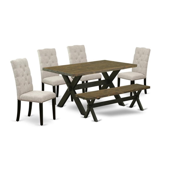 East West Furniture X-Style 6-piece Wood Dining Table Set in Black